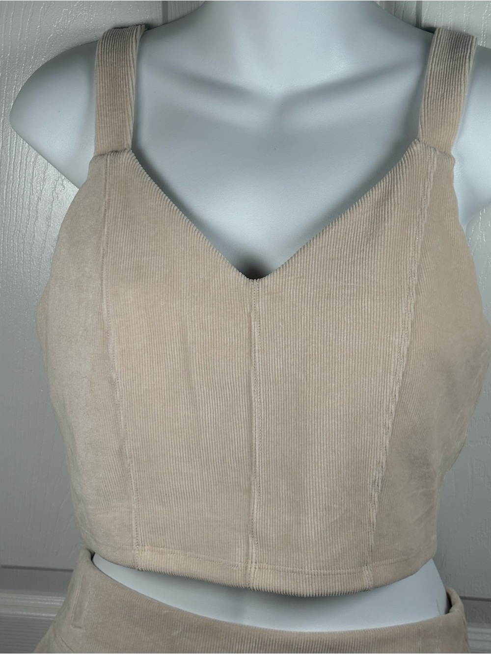 OFFLINE Beige Cropped Corduroy Tank Mini Dress Set - Neutral Two-Piece A225 - Picture 5 of 13